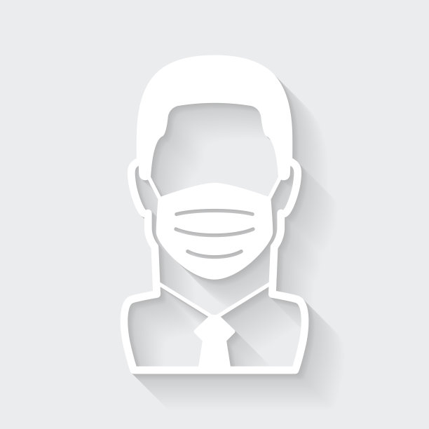 戴医用口罩的男子。图标与空白背景上的长阴影-平面设计图片下载