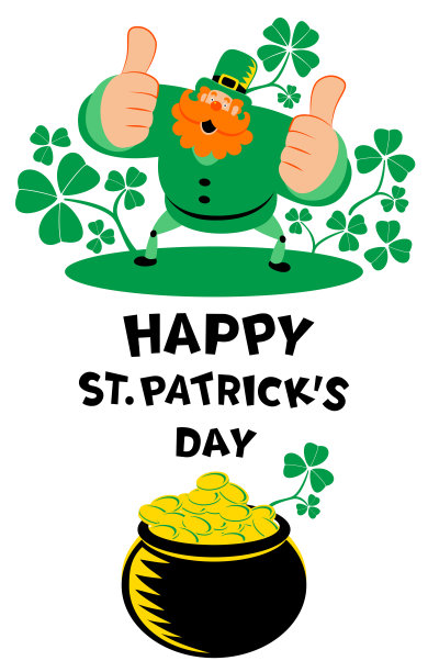 神秘的小矮妖竖起大拇指，手写着“圣帕特里克节快乐”，并赠送了一罐金子图片下载