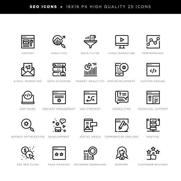 搜索引擎优化图标的内容管理，数字营销，分析，战略，网络开发，咨询等。图片下载