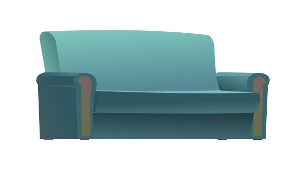 蓝色的沙发。经典简单的软垫家具坐。在白色背景上孤立的一组对象。侧视图。向量图片下载