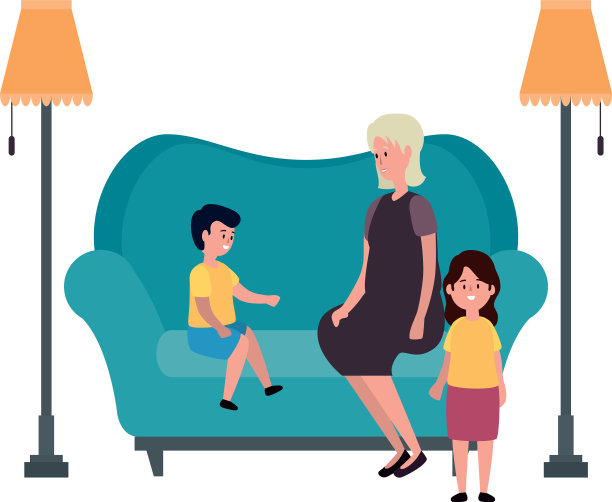 可爱的祖母和孩子在沙发上的角色图片下载
