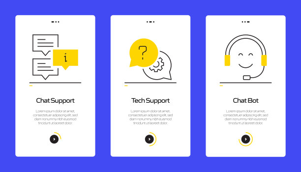 帮助和支持概念Onboarding移动应用程序页面屏幕与平面图标。UX, UI设计模板矢量插图图片下载