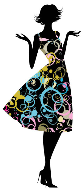 一个穿着鲜艳裙子的时髦女孩的剪影图片下载