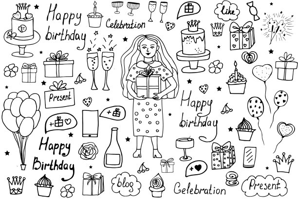 大套手绘涂鸦卡通对象和图片下载