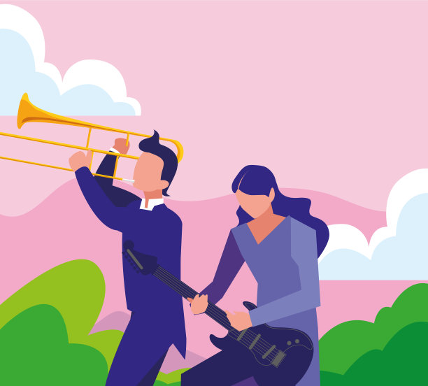 两位男性音乐家演奏乐器图片下载