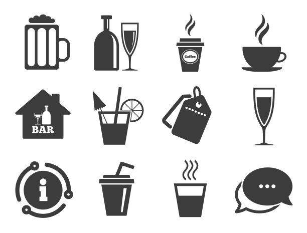 鸡尾酒啤酒咖啡和茶饮图标图片下载