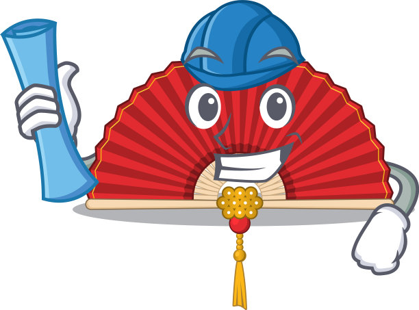 欢快的建筑师中国折扇卡通图片下载