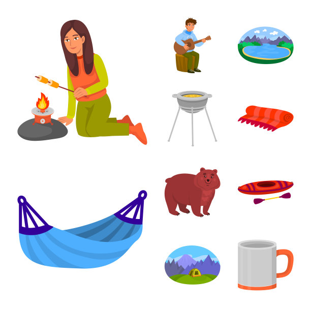 孤立对象野餐和自然标志集图片下载