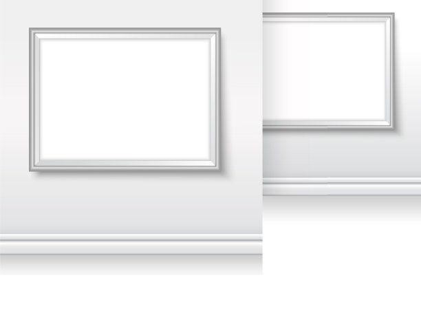 画廊里的相框。博物馆墙壁矢量插图。简单的相框模型。空的简单矢量框架插图，图纸，海报或照片。图片下载