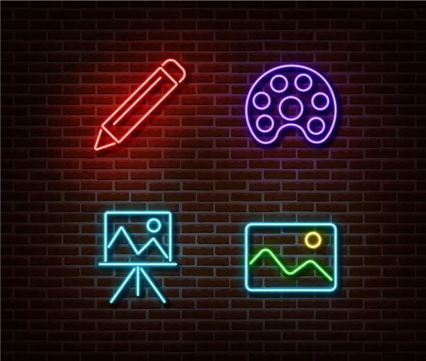 霓虹灯铅笔画画架标志是图片下载