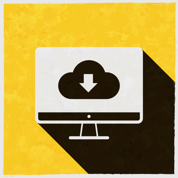 云下载到桌面计算机。图标与长阴影的纹理黄色背景图片下载