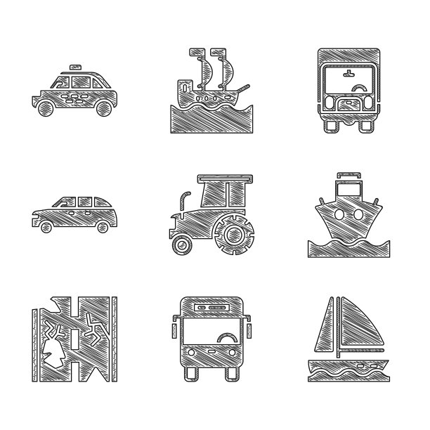 集拖拉机、巴士、游艇、帆船、货船图片下载