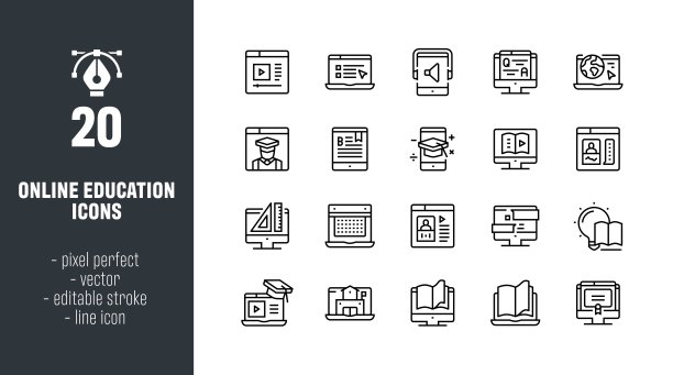 在线教育线图标设置图片下载