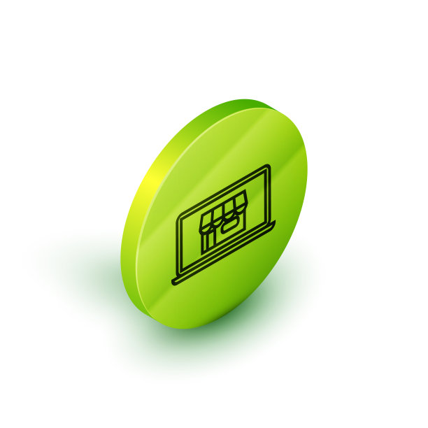 屏幕笔记本电脑上的等距线购物大楼图片下载