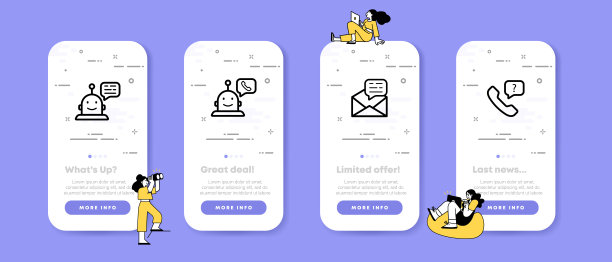 热线设置图标。答录机、机器人、留言、机器人、电话、座机、电子邮件、问题、系统、号码。支持服务的概念。UI手机应用屏幕。矢量线图标的业务和广告图片下载
