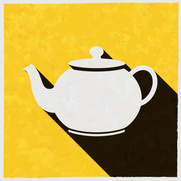 茶壶。图标与长阴影的纹理黄色背景图片下载