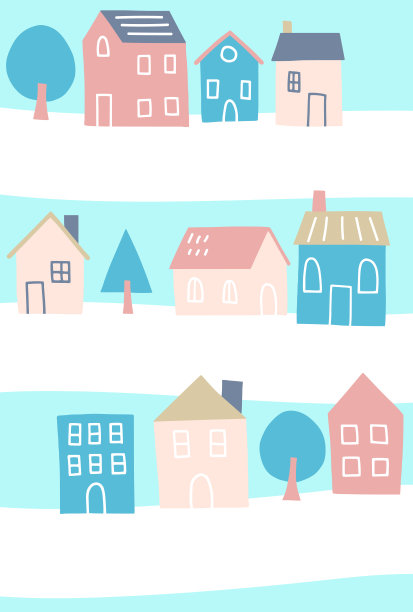 手写风格可爱的城市景观插图图片下载