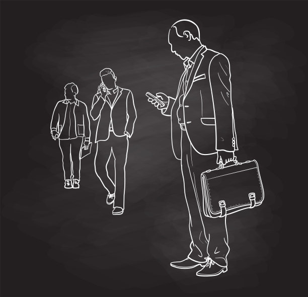 商业旧公文包与人群黑板图片下载