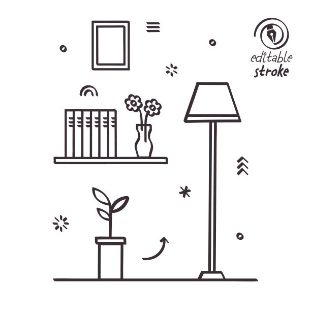 实体家具商店的有趣线条插图图片下载