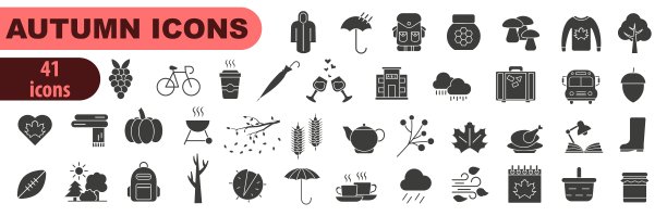 一套黑暗中空秋季图标。秋天的时间。秋天明亮的图标。一套秋天的图标。矢量插图。图片下载