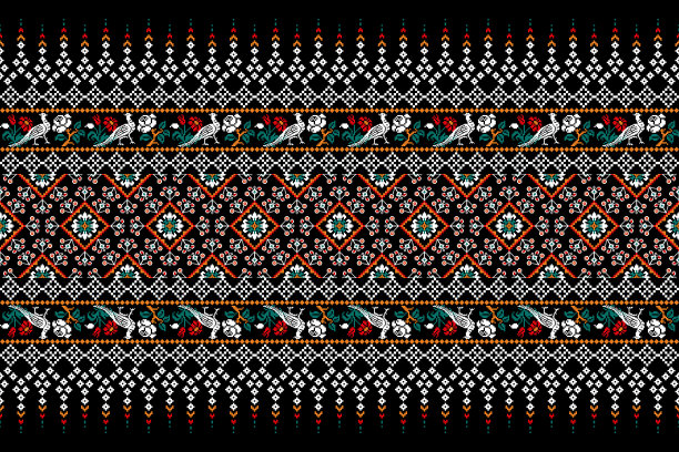 印度花十字绣在黑色背景图片下载