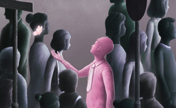 理念理念不同，卓越，自由，希望。满怀希望的人就像人群中的一只蝴蝶。概念艺术。图片下载