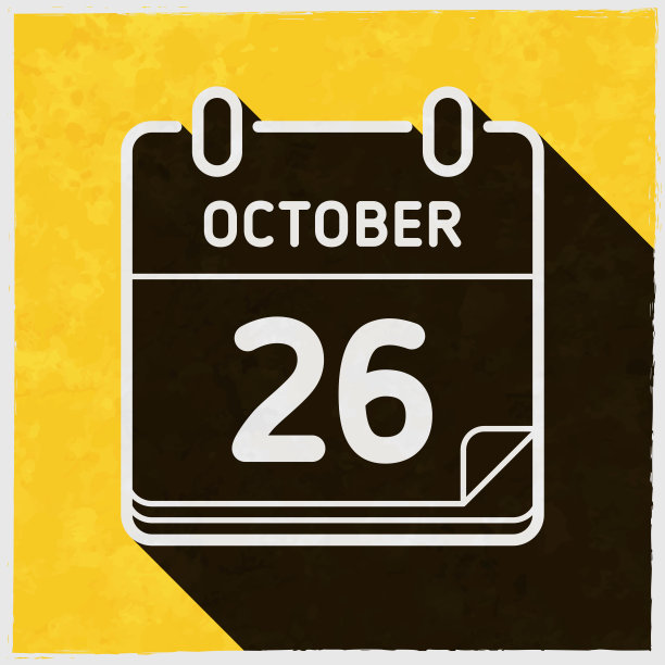 10月26日。图标与长阴影的纹理黄色背景图片下载