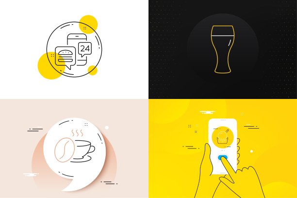 冰淇淋、啤酒杯和咖啡杯线性图标极简合集，用于网页开发。矢量素材图片下载