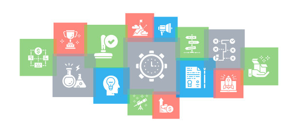 启动行图标横幅。时间管理，创意生成，电子商务横幅展示推广插图。图片下载