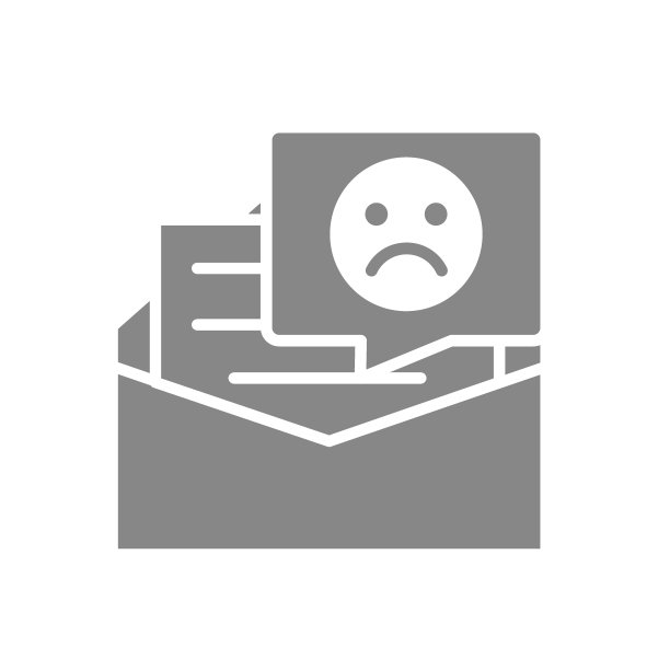 带有悲伤表情的灰色反馈信件图标：负面评价，不满意的顾客图片下载