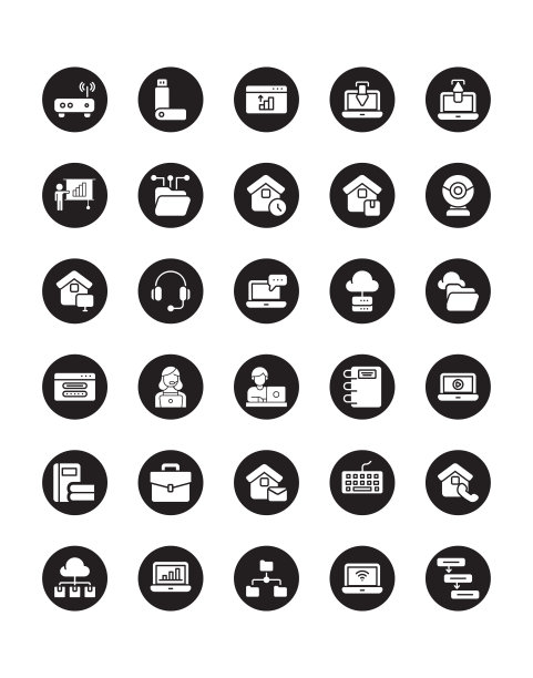 30个白色背景的居家办公图标集图片下载