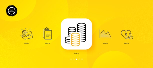 硬币、志愿者和写字板极简线条图标。适用于Web应用程序、印刷。矢量图片下载