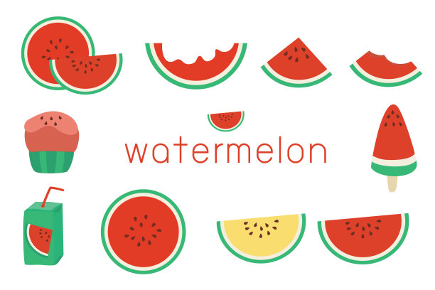 西瓜收藏，西瓜插图套装。平面设计。夏天的概念。图片下载