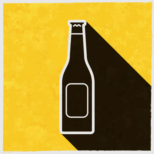 啤酒瓶。图标与长阴影的纹理黄色背景图片下载