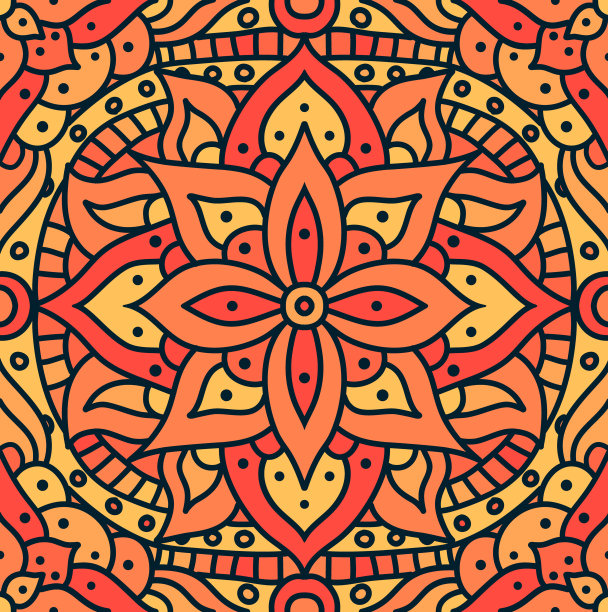 印度曼荼罗模式无缝矢量设计。矢量无缝图案的织物。东方抽象橙色印花图片下载