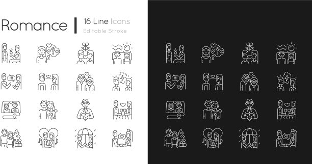 浪漫线性图标设置为黑暗和光明模式图片下载