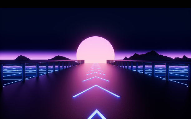 高速公路以霓虹灯为背景，3d渲染。图片下载