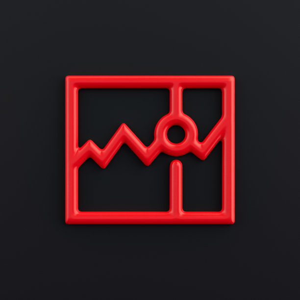 股票市场3d图标，轮廓红色金融图标，商业符号，3d渲染图片下载