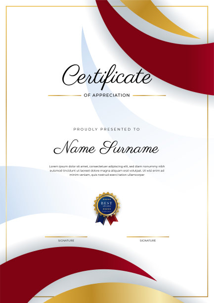 现代优雅的红色和金色文凭证书模板设计图片下载
