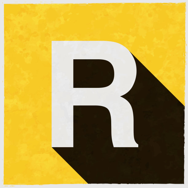 字母r图标与长阴影的纹理黄色背景图片下载
