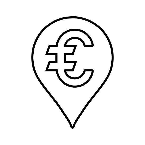 欧元货币，位置线图标。轮廓向量。图片下载