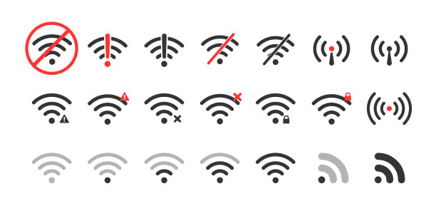 WiFi图标集，扁平风格手机UI元素，矢量插画图片下载