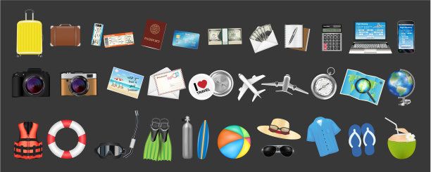 设置一个真正的夏季热带旅游对象图片下载