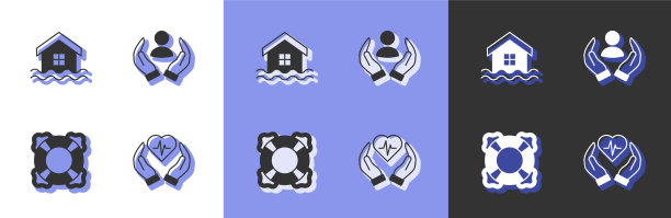 设置人寿保险房洪水救生圈和图标图片下载