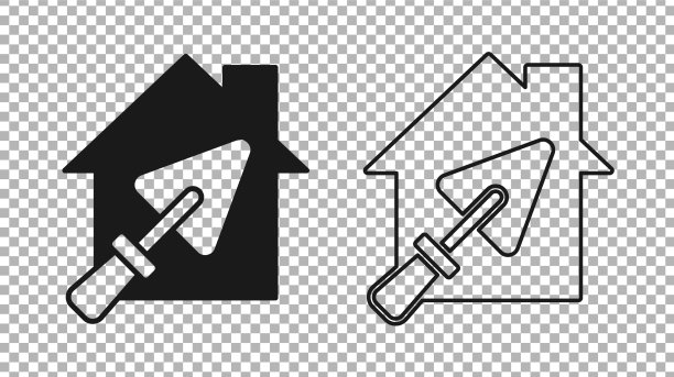 黑色房屋或住宅与泥刀图标图片下载