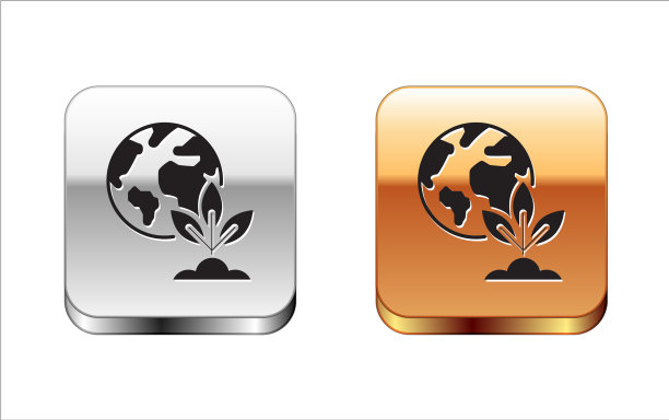 黑色地球和植物图标孤立在白色图片下载