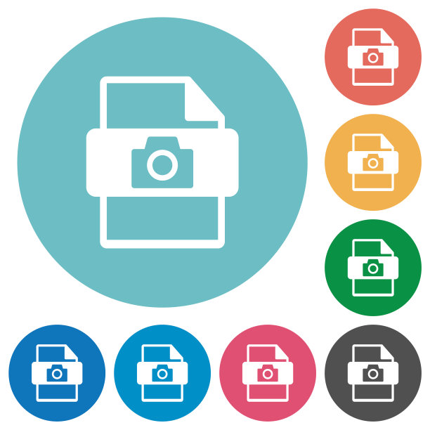 原始相机文件类型的平面圆形图标图片下载