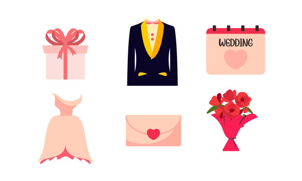 整套的婚礼元素标志图片下载