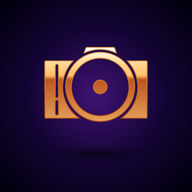金色的照片相机图标孤立在深蓝色图片下载