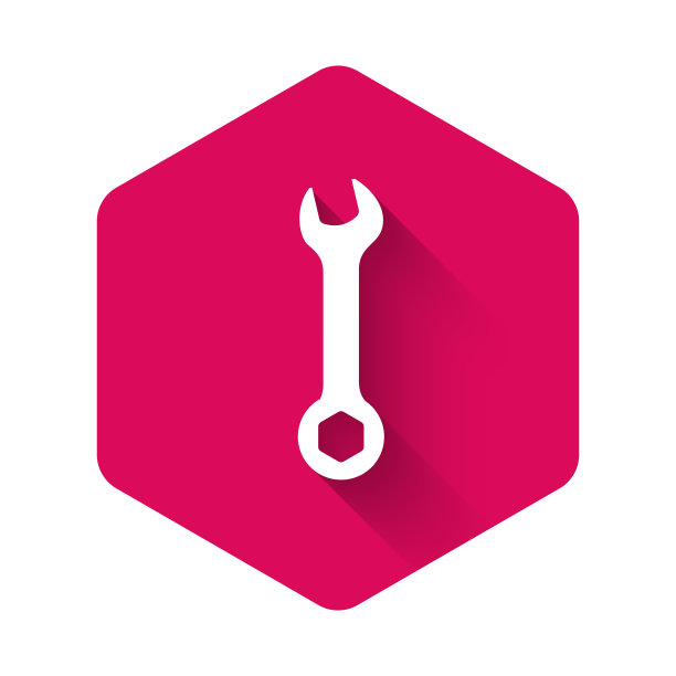 白色扳手图标与长阴影隔离图片下载